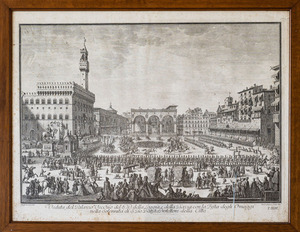 Veduta di Palazzo Vecchio del G.D. della Loggia e della P.zza con la Festa degli Omaggi, da Giuseppe Zocchi (1711-1767)