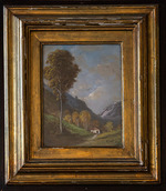 Pittore d'Oltralpe, Paesaggio montano con alberi e casa Pittore d'Oltralpe, Paesaggio montano con alberi e casa