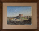 Acquarello raffigurante paesaggio con castello