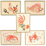 RIF 93/79 Lotto di cinque acquerelli raffiguranti animali,