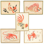 RIF 93/79 Lotto di cinque acquerelli raffiguranti animali, RIF 93/79 Lotto di cinque acquerelli raffiguranti animali,