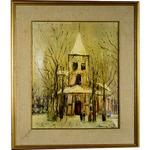 Stampa su tela riproduzione de 'Eglise de Bourgogne' di M. Utrillo, cm 36x45
