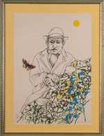'Anziano con fiori e farfalla'