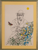 'Anziano con fiori e farfalla'