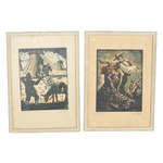 Juan Castells Marti(1906-?), Coppia di stampe xilografiche raffiguranti 'Don Chisciotte nei mulini a vento' e 'Andalusia',