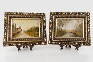 Lotto di due dipinti raffiguranti paesaggi