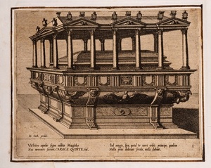 Hieronymus Cock (1518 - 1570), Coppia di incisioni raffiguranti tombe monumentali