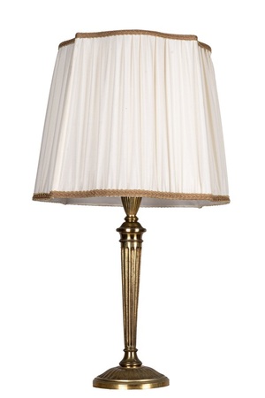 Lampada in bronzo dorato con cappello in tessuto