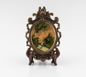 Miniatura raffigurante paesaggio con fanciulla