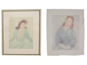 Coppia di acquerelli raffiguranti figure femminili