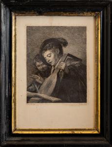 William Unger, Incisione dal dipinto di Frans Hals 'Il suonatore di liuto' William Unger, Incisione dal dipinto di Frans Hals 'Il suonatore di liuto'
