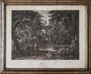 Antica incisione da un dipinto di Gaspard Dughet Antica incisione da un dipinto di Gaspard Dughet