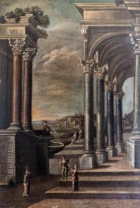 Scuola italiana, Capriccio architettonico con figure Scuola italiana, Capriccio architettonico con figure