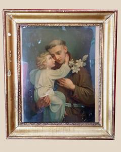 Coppia di oleografie raffiguranti 'Madonna con Bambino' e 'San Giuseppe con Bambino'