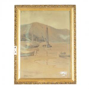 Paesaggio costiero con barche a vela cm 30×40