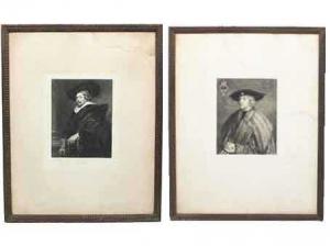 Coppia di stampe austriache raffiguranti l'autoritratto di P.P. Rubens ed il ritratto di Massimiliano I di A. Durer, incisore W. Unger, Stampatore H.O. Miethke presso Vienna
