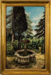 Paesaggio con giardino e fontana