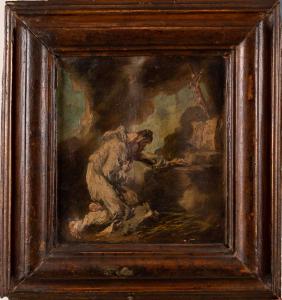 Attribuito ad Alessandro Magnasco detto il Lissandrino (Genova 1667 - Genova 1749), Monaco in adorazione della Croce Attribuito ad Alessandro Magnasco detto il Lissandrino (Genova 1667 - Genova 1749), Monaco in adorazione della Croce