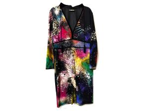 Roberto cavalli, Abito in jersey nero con stampa multicolor fantasia Roberto cavalli, Abito in jersey nero con stampa multicolor fantasia