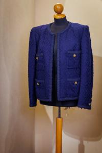 Giacca sartoriale in lana bouclè blu