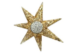 Capri Spilla/Pendente bijoux in metallo dorato e strass
