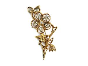 Il Gioiello di Firenze, Spilla bijoux in metallo dorato e strass Il Gioiello di Firenze, Spilla bijoux in metallo dorato e strass