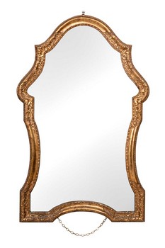 Grande specchiera in legno intagliato, dorato e bulinato