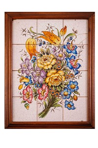Composizione floreale in mattonelle di maiolica policroma