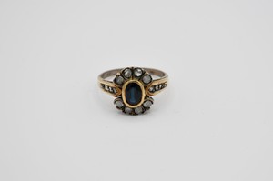 Anello in argento e oro giallo zaffiro e diamanti taglio rosa, zaffiro taglio ovale ct 0,80 circa