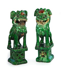 Coppia di Cani Pho in ceramica verde
