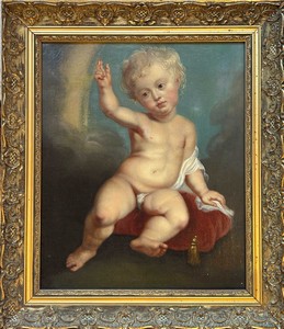 Seguace di Pieter Paul Rubens (Siegen 1577 - Antwerp 1640), Bambin Gesù benedicente Seguace di Pieter Paul Rubens (Siegen 1577 - Antwerp 1640), Bambin Gesù benedicente