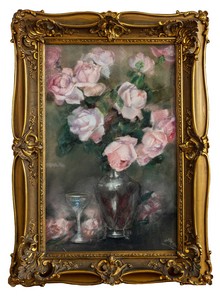 Anonimo Francese XIX secolo, Rose in vaso