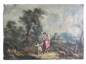 Angelo Visoni (Bergamo 1892 - Arezzo 1956), Attribuito a, Paesaggio pastorale in stile Settecentesco Angelo Visoni (Bergamo 1892 - Arezzo 1956), Attribuito a, Paesaggio pastorale in stile Settecentesco