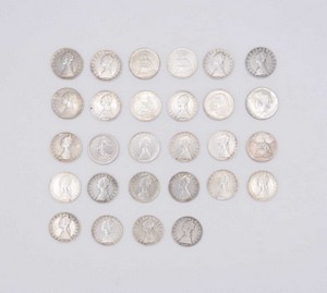 Lotto di ventotto monete in argento