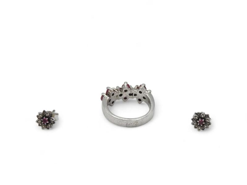 Demi parure in argento 925 con rubini