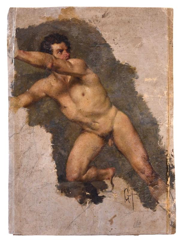 Giacomo Favretto (Venezia 1849 - 1887), attribuito a, Figura maschile nuda Giacomo Favretto (Venezia 1849 - 1887), attribuito a, Figura maschile nuda