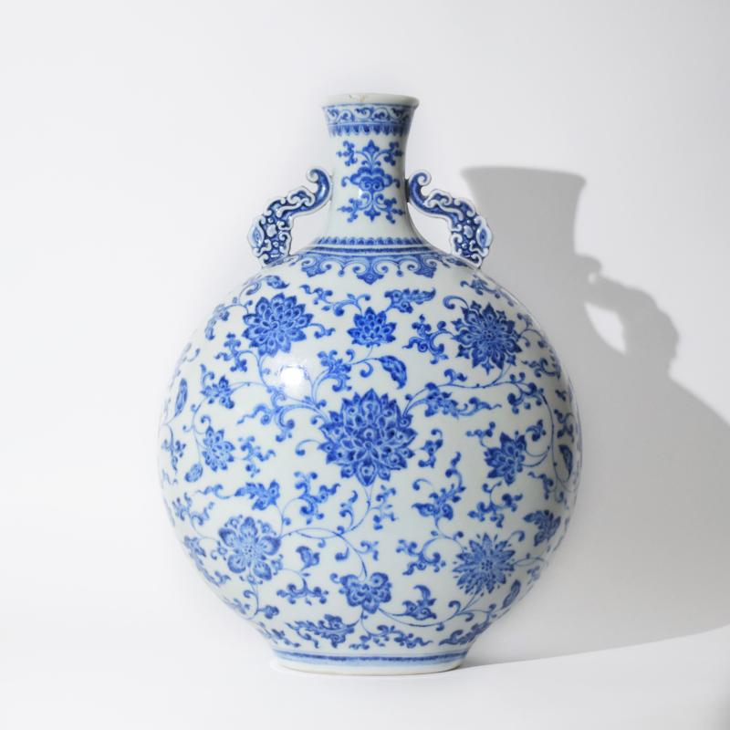 Moon flask cinese bianco-blu