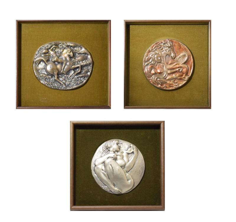 Lot of 3 silver bas-reliefs by: Pericle Fazzini, Aligi Sassu and Emilio Greco