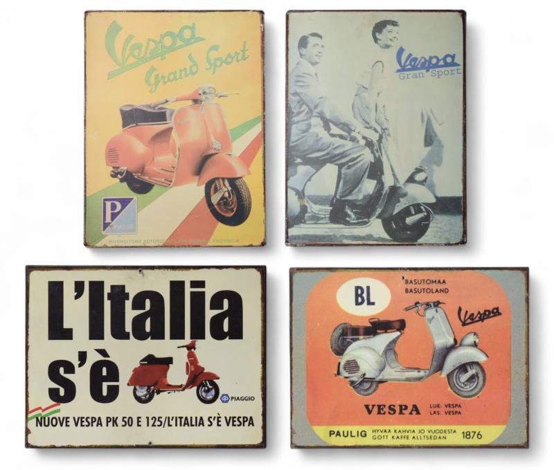 Quattro insegne pubblicitarie della Vespa Quattro insegne pubblicitarie della Vespa