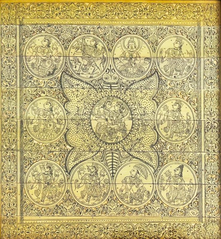 Dipinto su foglie di palma raffigurante gli avatar di Vishnu Dipinto su foglie di palma raffigurante gli avatar di Vishnu