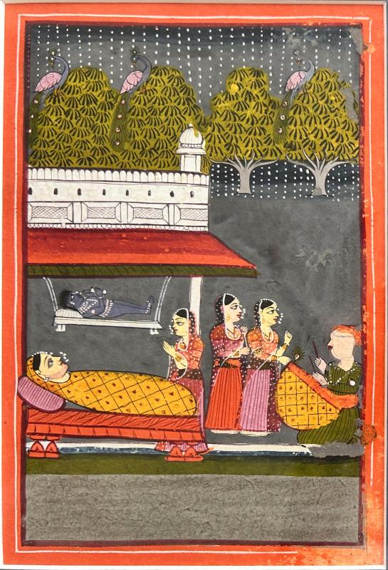 Miniatura indiana raffigurante la visione di Devaki Miniatura indiana raffigurante la visione di Devaki