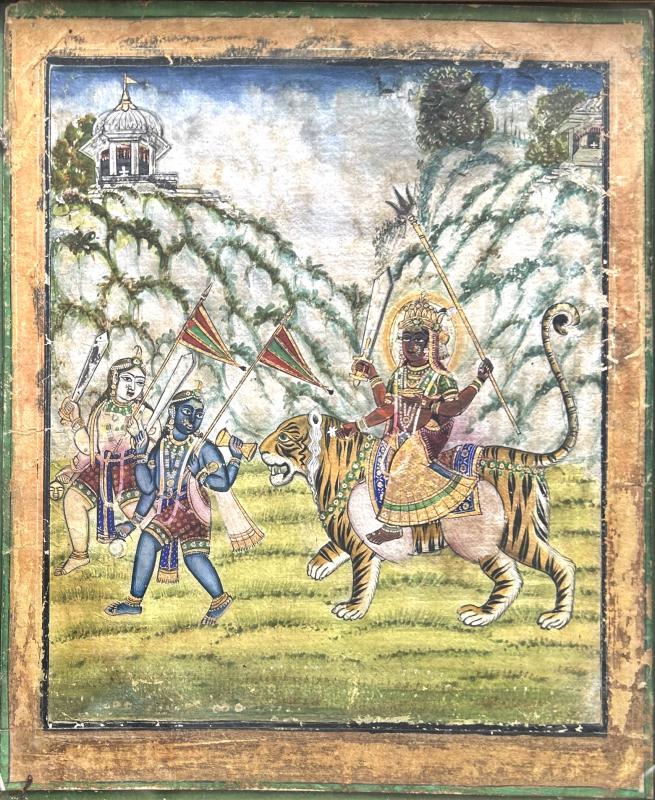 Dipinto raffigurante Durga e due Bhairava Dipinto raffigurante Durga e due Bhairava