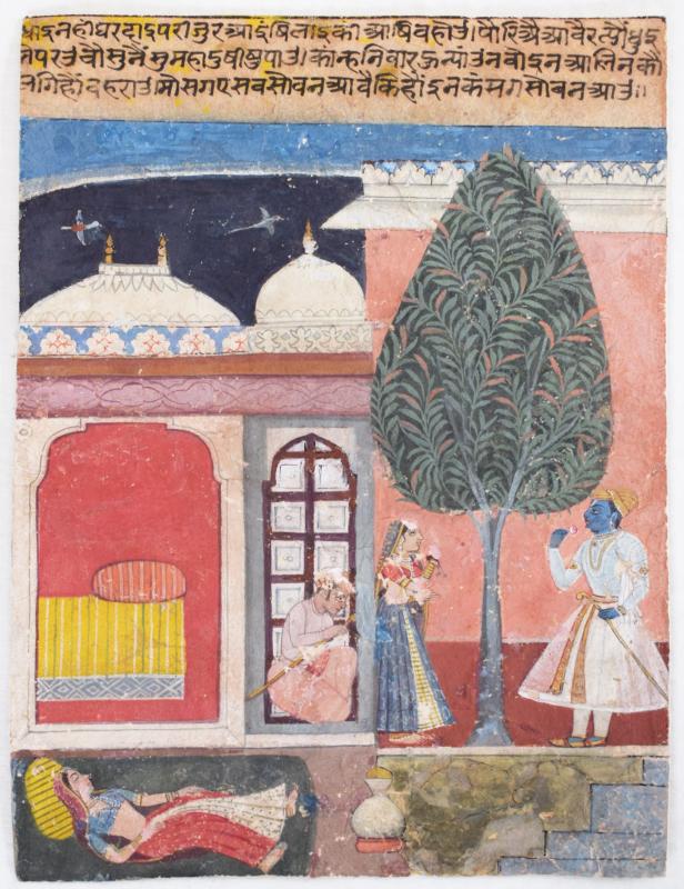 Dipinto raffigurante l'incontro tra Krishna e una Gopi Dipinto raffigurante l'incontro tra Krishna e una Gopi