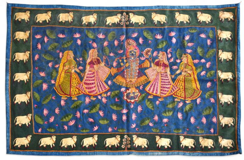 Picchwai ricamato con Krishna e gopies Picchwai ricamato con Krishna e gopies
